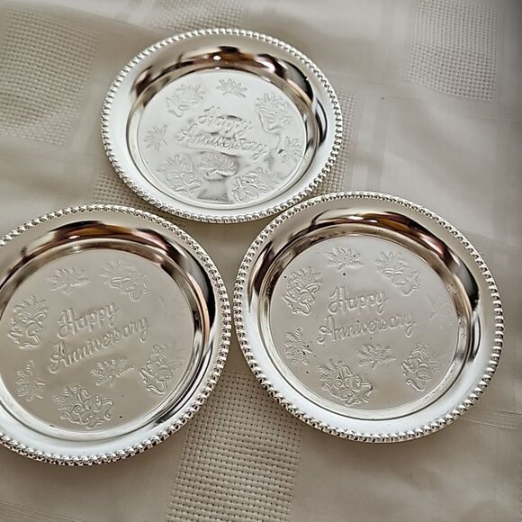 Happy Anniversary Pack Of 3 Small Steel Tray Silver 4.5" - Picture 12 of 16